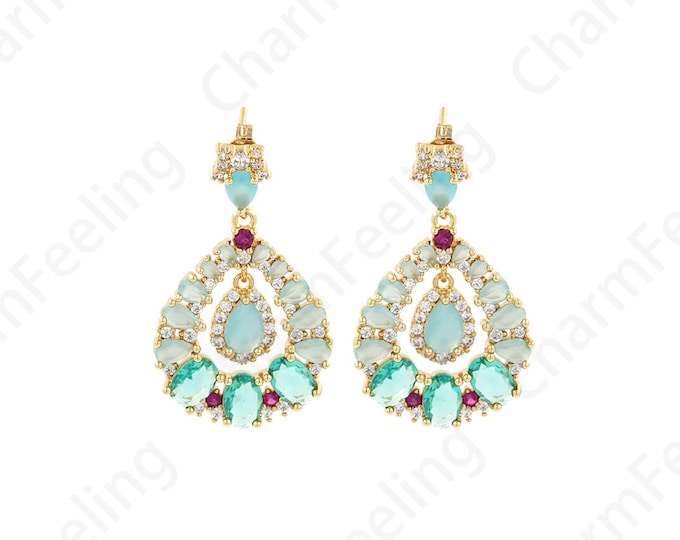 1 Pair,18K Gold Filled Exquisite Earrings,Micropaved CZ Round Earrings,Dangle Earrings, Daily Earrings,DIY Earring Accessories,37.5x22.5x4mm