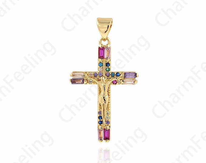 Micropavé CZ Victim Pendant,Christian Charm,18K Gold Filled Cross Pendant,Cross Charm,DIY Jewelry Accessories,32.6x17.8x2.5mm