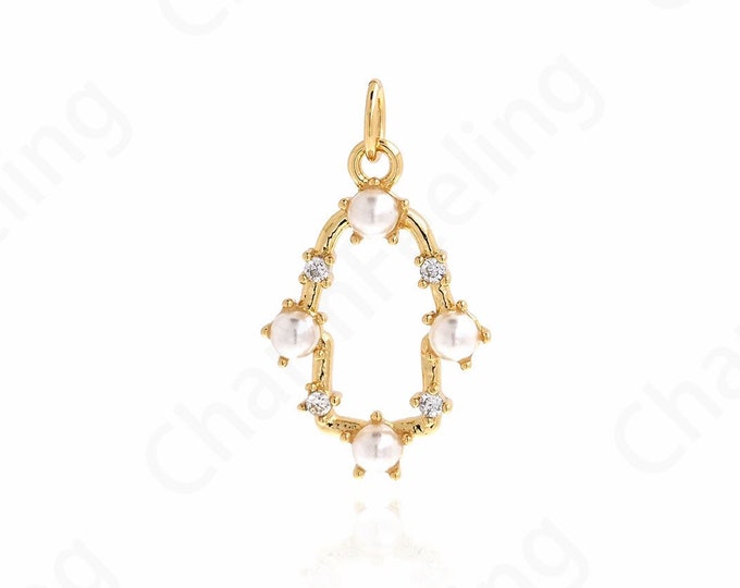 Pearl Hamsa Pendant, Slap Necklace, Micropavé CZ Hamsa Charm, 18K Gold Filled Hand Pendant, DIY Jewelry Supplies, 23x14x3.7mm