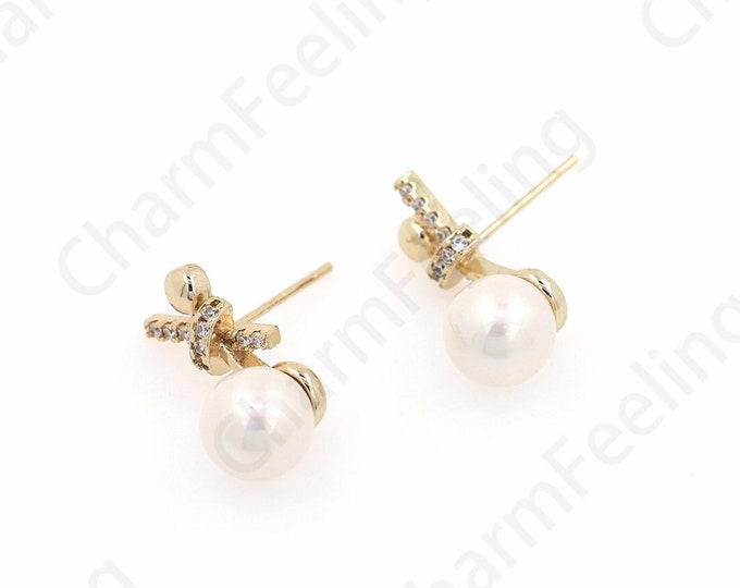 18K Gold Filled Pearl Earrings, Ring Pearl Earrings, Hoop Earrings, Cutout Earrings, DIY Jewelry Supplies, 18x7mm