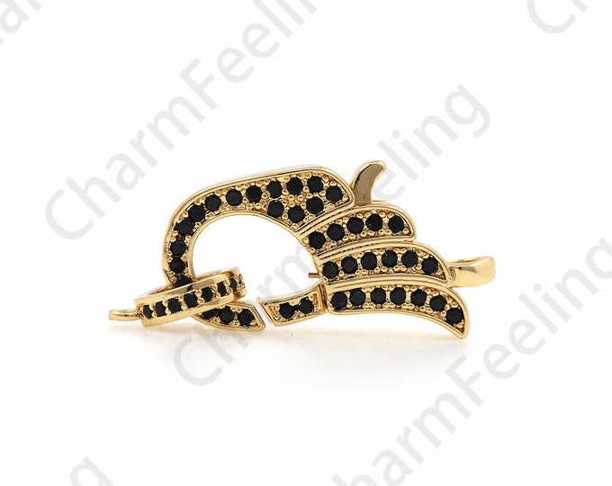 18K Gold Filled Wing Buckle, Hand Buckle, Door Knocker, Gold Spring Buckle, Carabiner, Micropavé CZ Chain Buckle, Wing Charm 29x11x5mm
