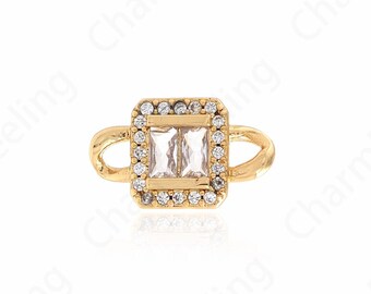 Rectangular Connector, Solitaire Connector, Micropavé CZ Connector, 18K Gold Filled Square Connector, DIY Jewelry Supplies, 16.5x10x3.2mm