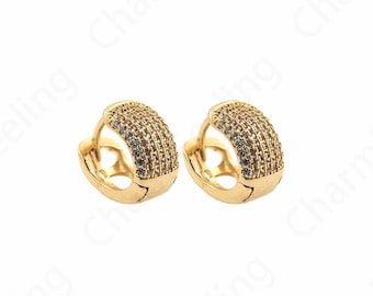 Gold Earrings,Micropave CZ Round Pendants,18K Gold Filled Round Earrings,Hollow Earrings,Earring Charm,DIY Jewelry Accessories 13.8x13.8x8mm