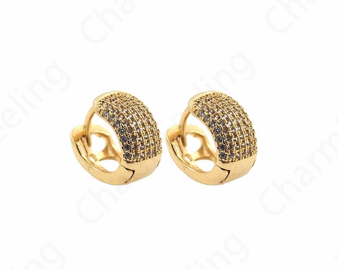 Gold Earrings,Micropave CZ Round Pendants,18K Gold Filled Round Earrings,Hollow Earrings,Earring Charm,DIY Jewelry Accessories 13.8x13.8x8mm