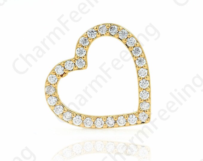 Heart Necklace,MicroPave CZ Hollow Heart Pendant, Gold Filled Heart Charm, DIY Jewelry Making Accessories 15.5x16x1mm