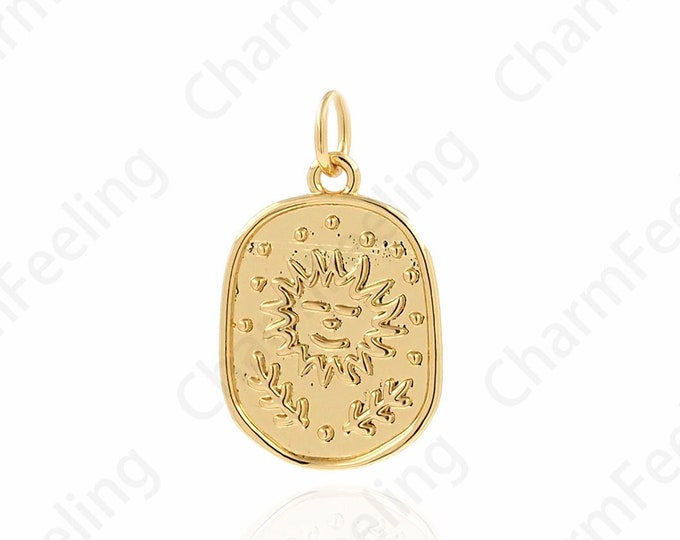 18K Gold Filled Square Pendant,Face Charm, Sun Face Necklace, Sunshine Pendant, DIY Jewelry Accessories 13x21.6x1.7mm