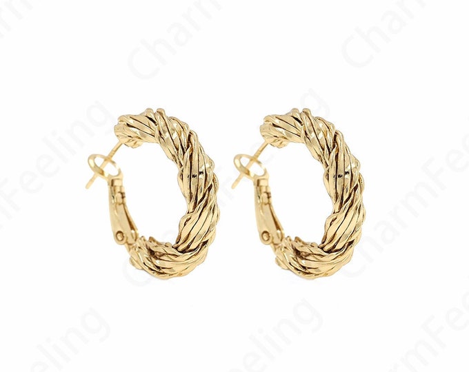 Round Earrings, 18K Gold Filled Thin Earrings, Twist Earrings, Thin Gold Earrings, Gift for Her, 21x5mm