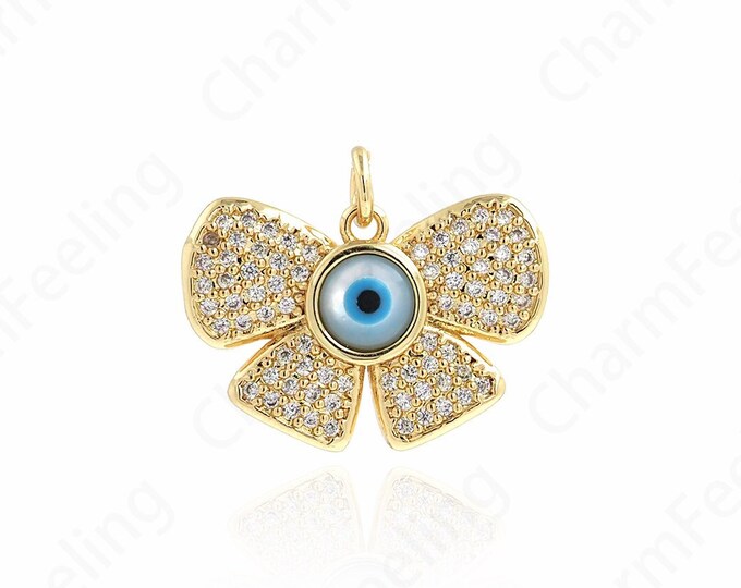 Eye Charm, Micropavé CZ Insect Charm, Butterfly Pendant, 18K Gold Filled Butterfly Necklace,DIY Jewelry Supplies, 19x23x3mm