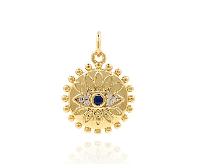 Micropavé CZ Eye Pendant, Round Necklace, Flower Charm, 18K Gold Filled Pistil Pendant, Round Charm, DIY Jewelry Supplies, 20x14x3mm