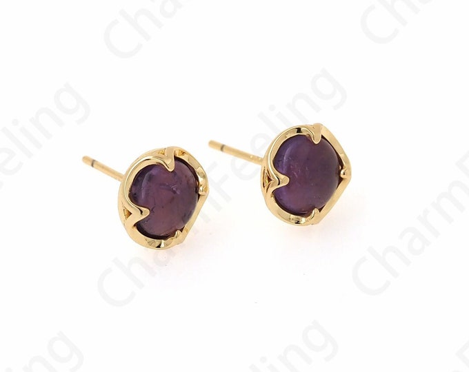 Amethyst Earrings 18K Gold Filled Pierced Earrings, Round Earrings, Micropavé CZ Earring Charm, DIY Earring Accessories,9.5x9.5x3.5mm