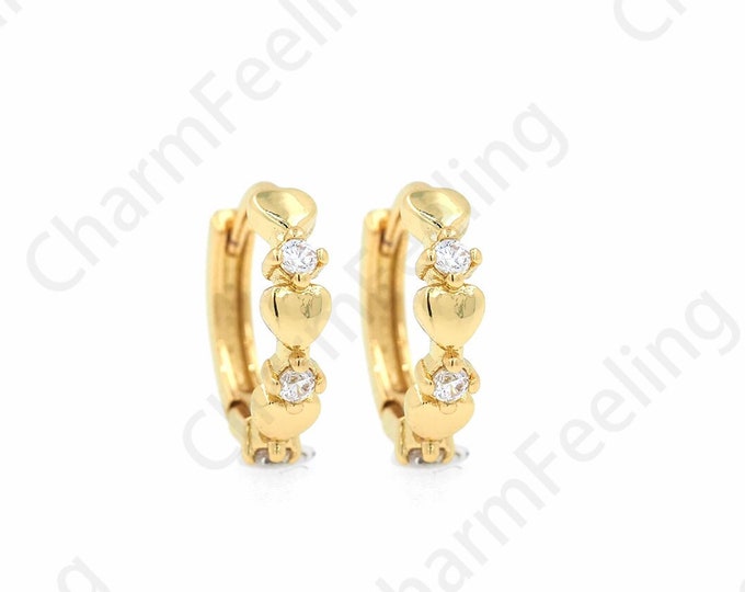 1 Pair,Micropaved CZ Gold Earrings, Simple Heart-Shaped Earrings, 18K Gold Filled Heart-Shaped Earrings, A Gift For Her,11x11x2.5mm