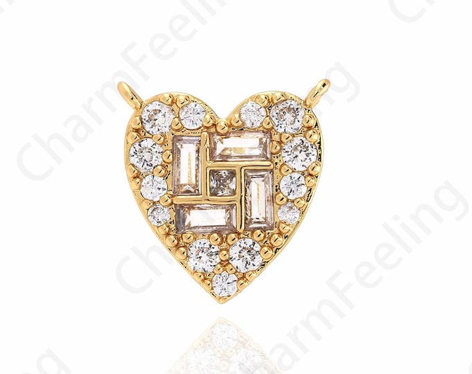 18K Gold Filled Gift for Her, Love Necklace, Heart Charm, Love Charm, Micropavé CZ Heart Pendant, DIY Jewelry Accessories,15x14x2mm