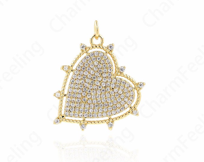 Love Charm, 18K Gold Filled Heart Charm, Heart Pendant, Micropavé CZ Love Necklace,DIY Jewelry Accessories, 26x24.5x2mm