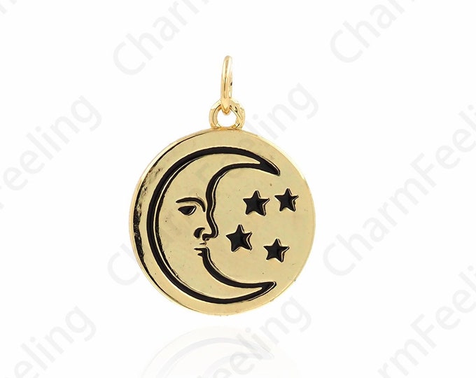 Enamel Star Charm,18K Gold Filled Star And Moon Necklace,Moon Face Pendant,Star Charm,DIY Jewelry Components 15.8x21x1.5mm