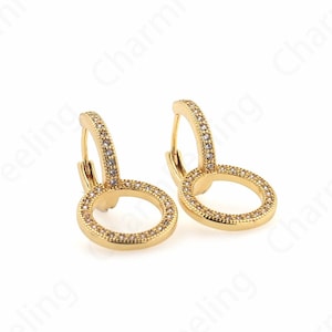 Drop Earrings, Round Earrings, 18K Gold Filled Hoop Earrings, Micro Pave CZ Hollow Earrings, Boho Earrings, Gift For Her, 14x25x13.8mm