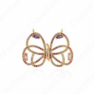 Collar de mariposa relleno de oro de 18 quilates, colgante de mariposa, dije de insecto de micropavé CZ, dije de mariposa, suministros de joyería DIY, 41x30.5x4mm