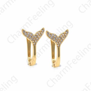 Fishtail Earrings, Fishtail Charm, Micropavé CZ Rectangle Earrings, 18K Gold Filled Earring Charm, DIY Jewelry Supplies, 10.5x16x10mm