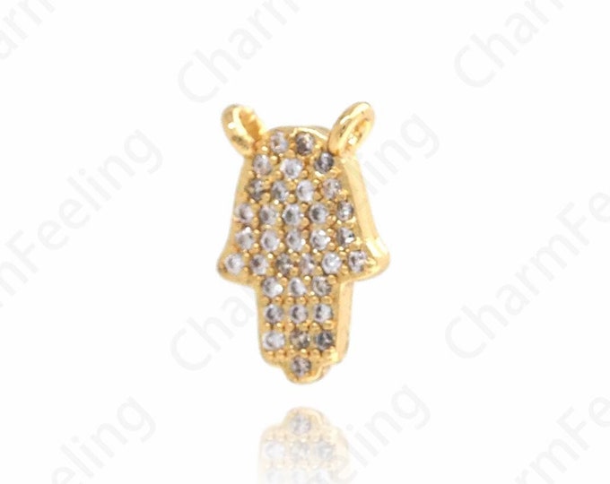 18K Gold Filled Hand Pendant,Micropavé CZ Hand Gesture Charm For Pendants Nacklaces Bracelets 12.2x7.8x2.8mm