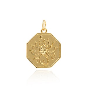 18K Gold Filled Scorpio Pendant, Constellation Charm, Carved Charm, Disc Pendant, DIY Jewelry Accessories, 22x16x1.7mm