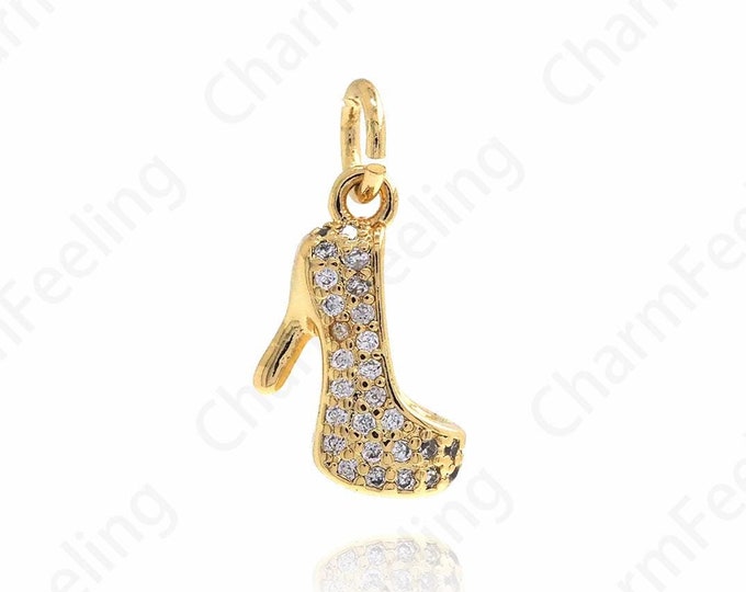 Micropavé CZ High Heel Pendant, High Heel Necklace, Enamel Shoe Charm, 18K Gold Filled High Heel Pendant, 17x8x5mm