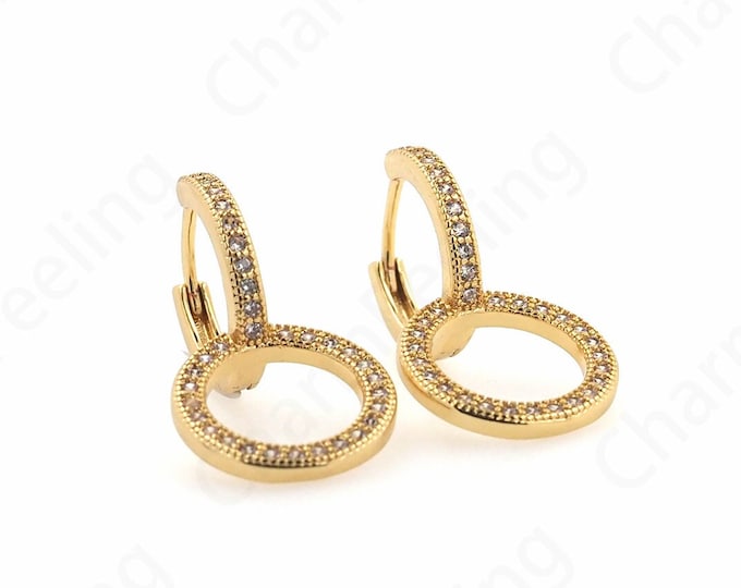 Drop Earrings, Round Earrings, 18K Gold Filled Hoop Earrings, Micro Pave CZ Hollow Earrings, Boho Earrings, Gift For Her, 14x25x13.8mm