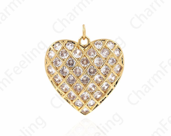 Crystal Heart Pendant, 18K Gold Filled Crystal Charm, Love Charm, Micropavé CZ Love Necklace, DIY Jewelry Accessories,25.3x28.3x4.4mm