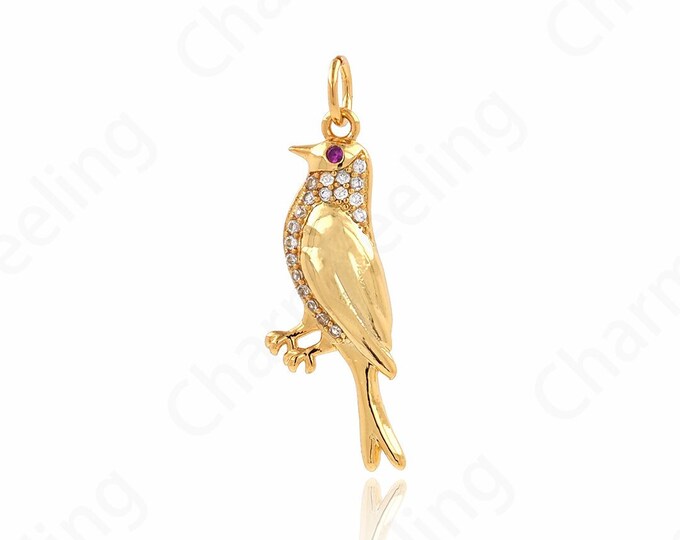 18K Gold Filled Bird Pendant, Micropavé Cubic Zirconia Jewelry Animal Pendant, Hummingbird Necklace,Animal Charm,Bird Charm,28x10x2.5mm