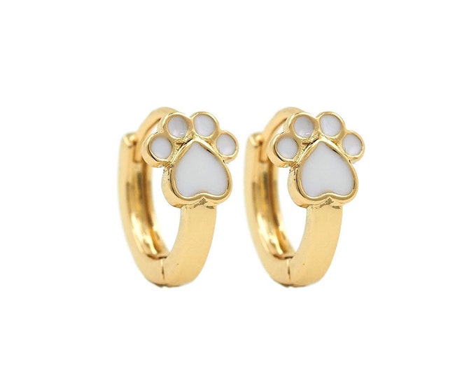 Enamel Earrings,18K Gold Filled Dog Footprint Earrings, Pierced Earrings, Footprint Charm, Round Earrings, Earring Accessories, 12x12x6.5mm