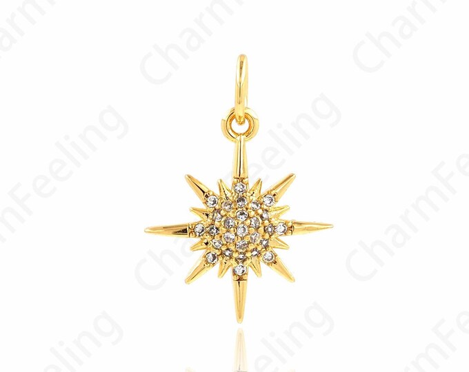 Micropavé CZ Round Pendant, Sun Necklace, Sun Charm, Circle Charm, 18K Gold Filled Sun Necklace, DIY Jewelry Supplies, 18.5x13.5x3mm