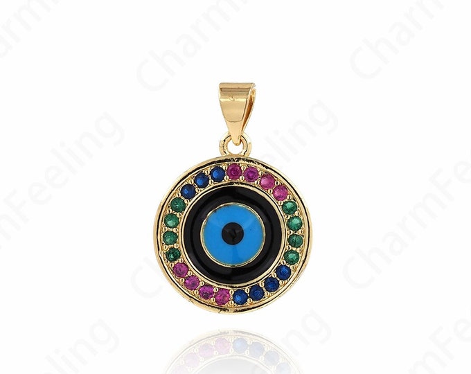 18K Gold Filled Good Luck Pendant Gold Eye Pendant,Micropavé CZ Eye Pendant Eye Pendant, Round Eye Necklace, 23x16x2.5mm