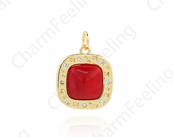 MicroPave Square Pendant, Shiny Gold Square Pendant, Square Charm, Cz Jewelry, Cubic Zirconia Pendant 20x15x4.5mm