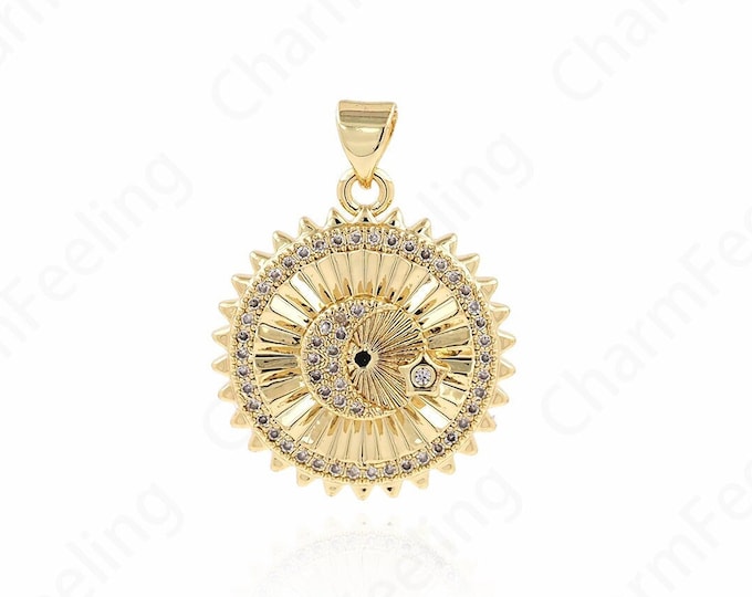 Micropavé CZ Eye Necklace,18K Gold Filled Eye Pendant,Dainty Eye Charm,DIY Jewelry Making Accessories 28x21x4mm