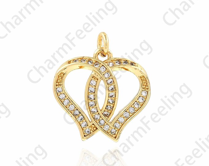 Hollow Love Charm, Heart Charm, Micropavé CZ Love Necklace,18K Gold Filled Heart Pendant, DIY Jewelry Accessories, 16.5x18.5x3mm