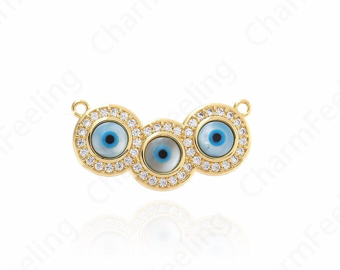 Gold Eye Pendant, 18K Gold Filled Good Luck Pendant Eye Pendant, Round Eye Necklace,Micro Pave CZ  Eye Pendant 30x15.5x3.5mm