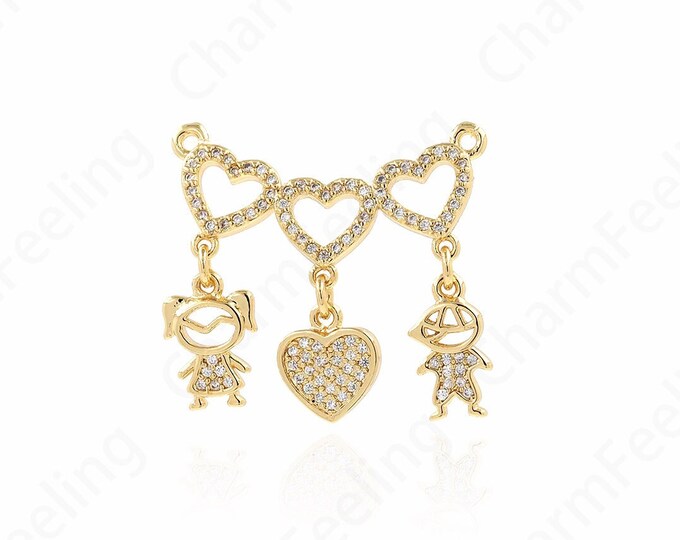 Micropavé CZ Heart Pendant, Heart Necklace, Boy Pendant, Girl Pendant,18K Gold Filled Love Necklace, Charm of Love,25.5x28x2.5mm