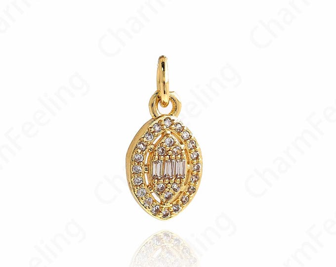 Micropavé CZ Eye Pendant, 18K Gold Filled Eye Amulet, Eye Pendant, Lucky Charm, Eye Charm, DIY Jewelry Accessories,13x7.5x2.5mm