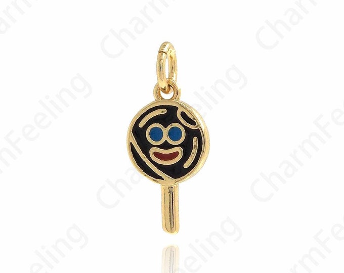 18K Gold Filled Candy Necklace, Lollipop Pendant, Candy Charm, Enamel Charm, Face Charm, DIY Jewelry Supplies, 18.5x8x2mm