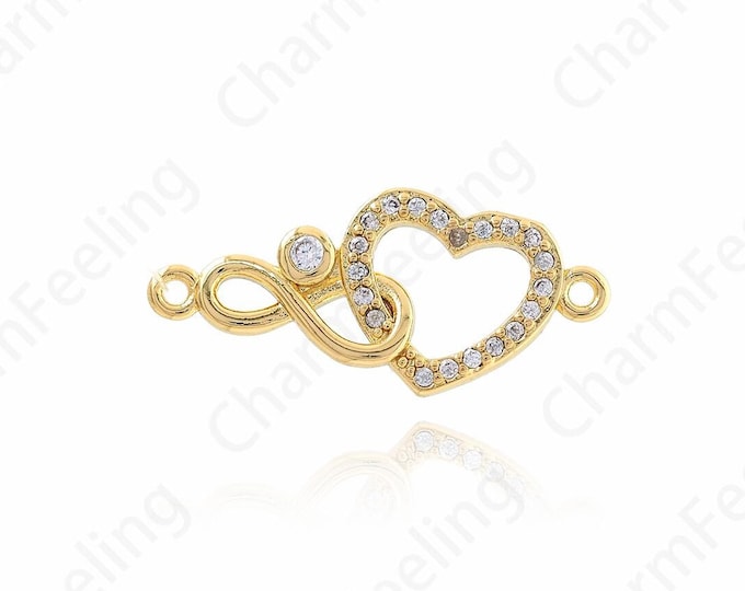 Unlimited Connectors,18K Gold Filled Heart Connector,Micropavé CZ Infinite Connector ,Infinite charm  26.5x12x2.6mm