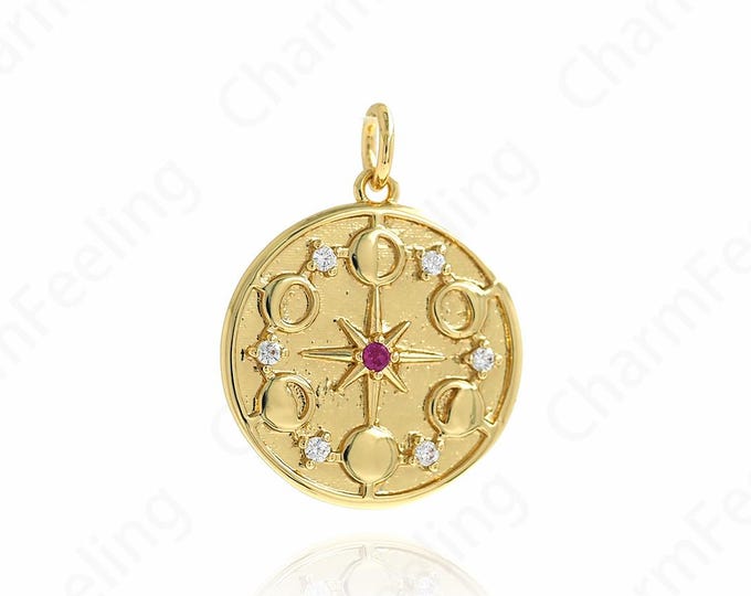 Micropavé CZ Star Charm, Polaris Pendant,Round Charm,18K Gold Filled Star Necklace,DIY Jewelry Supplies, 20.5x17.5x2.8mm