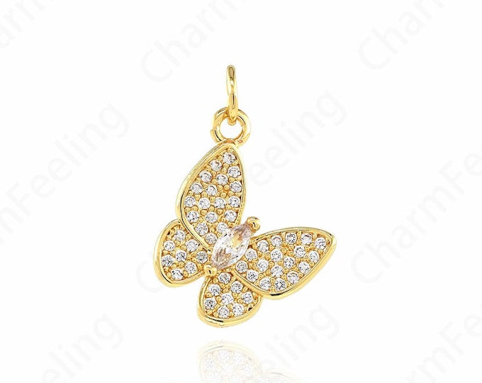 18K Gold Filled Butterfly Pendant,Micropavé CZ Animal Pendant Insect Charm,Butterfly Charm,DIY Jewelry Accessories 21.7x15x3mm