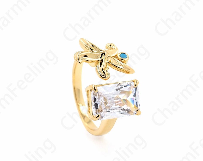 Starfish Ring, Micropavé CZ Sea Life Ring, 18K Gold Filled Adjustable Ring, Gold Split Ring, Gift For Her