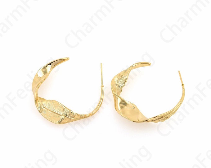 18K Gold Filled Botanical Charm,Leaf Stud Earrings, Leaf Earrings, Micropavé CZ Leaf Botanical Earrings, DIY Jewelry Supplies,36.3x33x6.3mm