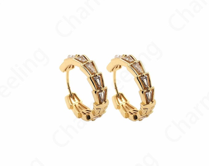 Dainty Earrings,Micropave CZ Gold Earrings,18K Gold Filled Round Earrings,Hollow Earrings,Earring Charm,DIY Jewelry Accessories 16.5x15x5mm