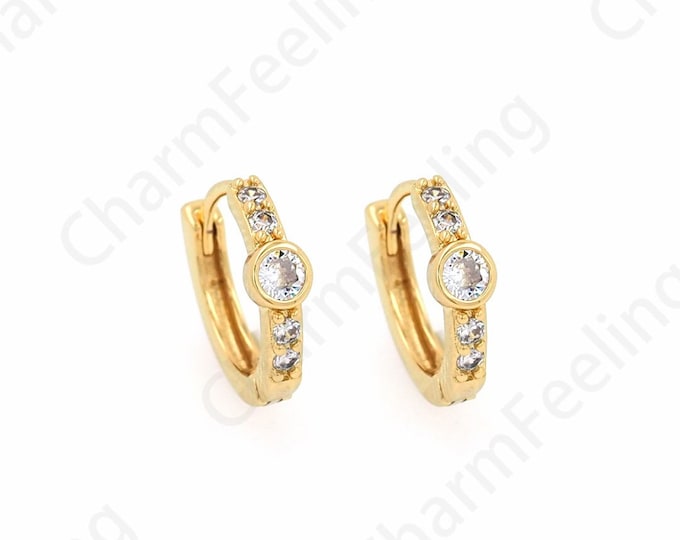 18K Gold Filled Round Earrings,Zircon Earrings,Micropave CZ Gold Earrings,Round Pendants,Earring Charm,DIY Jewelry Accessories 13x14.5x3.8mm