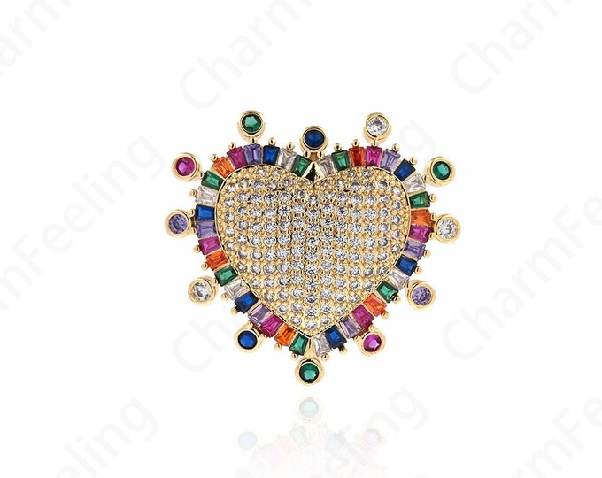 Heart Pendant, Micropavé CZ Love Necklace,Love Charm, 18K Gold Filled Heart Charm, DIY Jewelry Accessories, 33.5x36x8mm