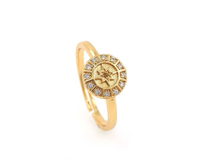 North Star Ring,18K Gold Filled Signet Ring, Geometric Ring, Good Luck Ring, Good Luck Charm, Gold Open Ring, Adjustable Ring
