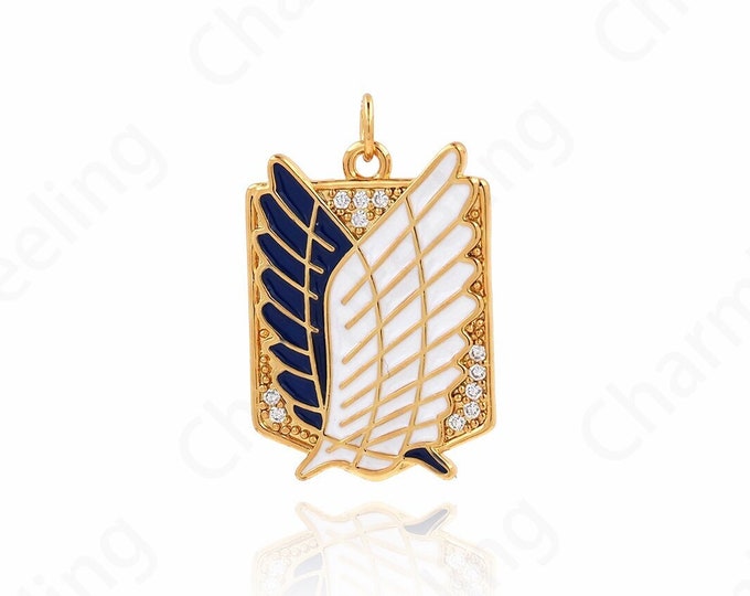 Square Charm, 18K Gold Filled Enamel Wing Pendant, Micropavé CZ Angel Wing Necklace, Wing Charm,DIY Jewelry Making 27.5x18.2x1.5mm