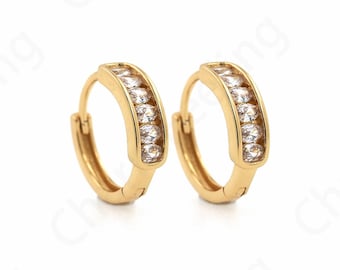 Hollow Earrings,Earring Charm,Micropave CZ Gold Earrings,18K Gold Filled Round Earrings,Zircon Earrings,DIY Jewelry Supplies,15.5x15.5x4.3mm