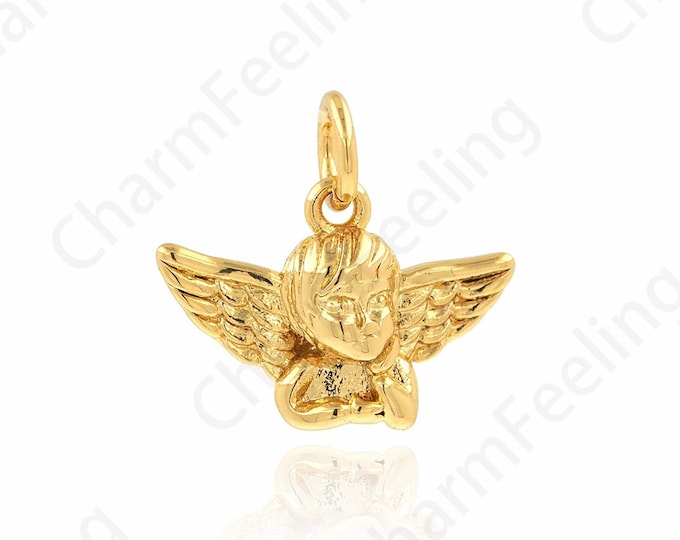 Cupid Pendant, 18K Gold Filled Angel Charm, Flying Necklace, Wings Charm, DIY Jewelry Supplies, 15X13.8X4.5mm