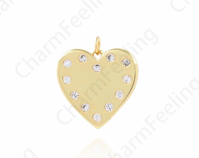 Heart Necklace, Love Necklace, 18K Gold Filled Heart Pendant, Micropavé CZ Heart Charm, DIY Jewelry Accessories 21.5x24x2mm